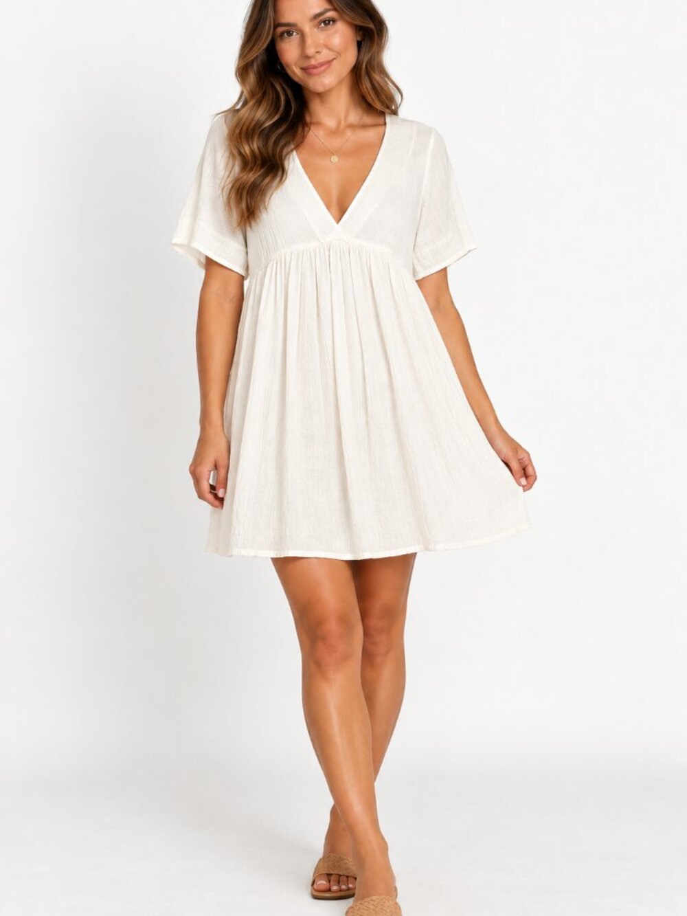 O'Neill White Tie Back Babydoll Mini Dress Short Sleeve Small Lined